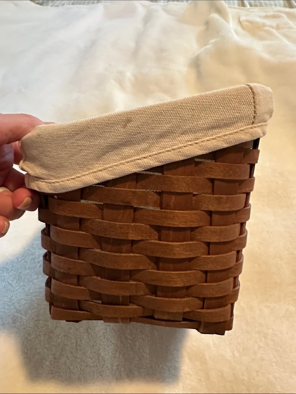 Longaberger Natural Brown Woven Storage Basket with Cream Liner and protector